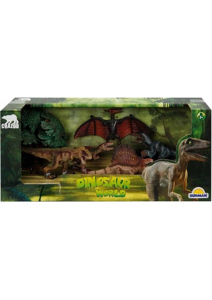 Dinozorların Dünyası 5'li Oyun Seti - Dimetrodon Kahvrengi Yeleli
