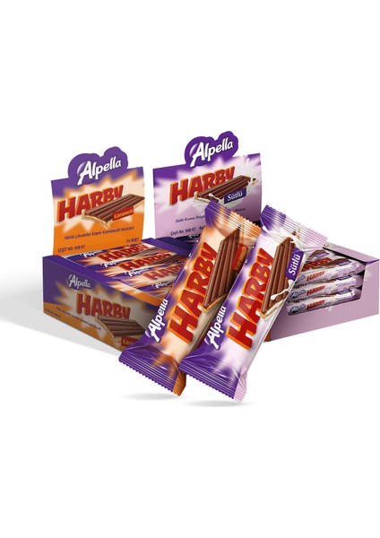 Harby Karamel Kaplamalı Bisküvi 25 gr (24 Adet) / 1 Paket alpella Harby Sütlü Bisküvi 25 gr (24 Adet) / 1 Paket