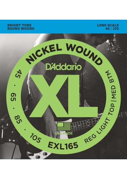 D’addario EXL165 Nickel Wound Bass, Custom Light, 45-105, Long S