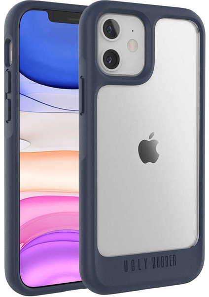 Apple iPhone 12 Kılıf Çift Katmanlı Darbe Emici Ugly Rubber UR G Model Kapak Lacivert