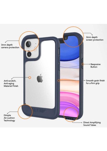 Apple iPhone 12 Kılıf Çift Katmanlı Darbe Emici Ugly Rubber UR G Model Kapak Lacivert
