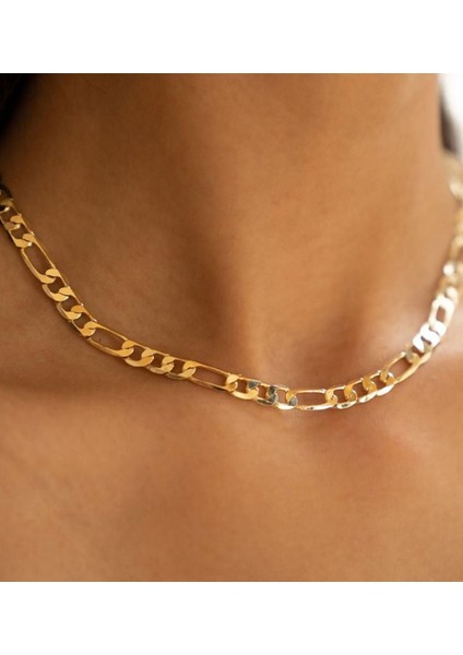 925 Ayar Gümüş Altın Kaplama Figaro Zincir Kolye