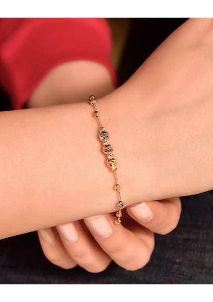 925 Ayar Gümüş Üç Renk Toplu Dorika Kadın Bileklik