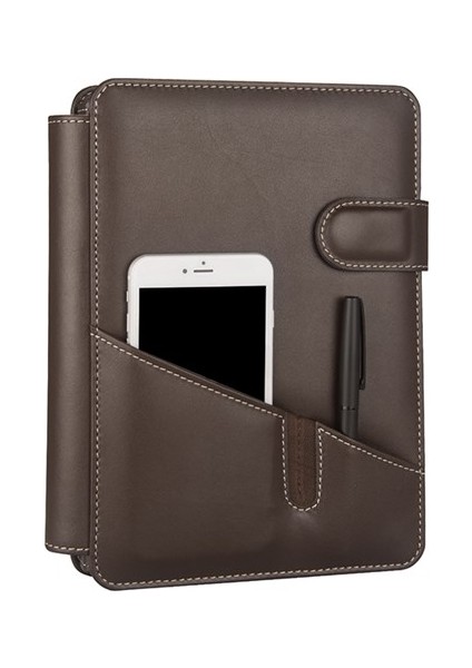 Tarihsiz Çizgili 15X21 cm Iç Defterli 4 Halkalı Telefon Kılıflı Kapaklı Deri Organizer