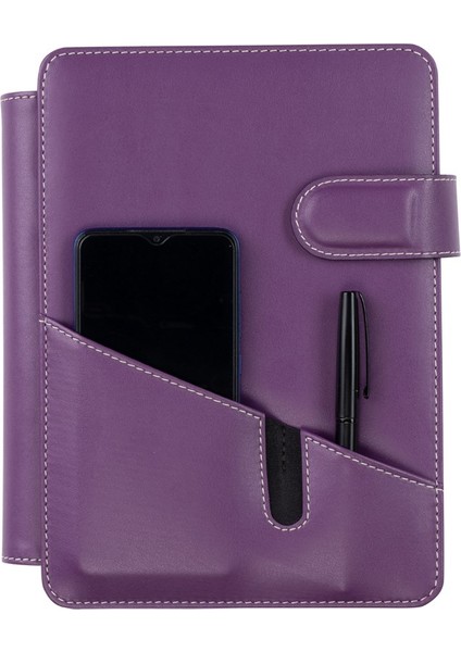 Tarihsiz Kareli 15X21 cm Iç Defterli 4 Halkalı Telefon Kılıflı Kapaklı Deri Organizer
