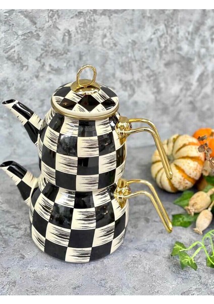 Damalı Emaye Çaydanlık