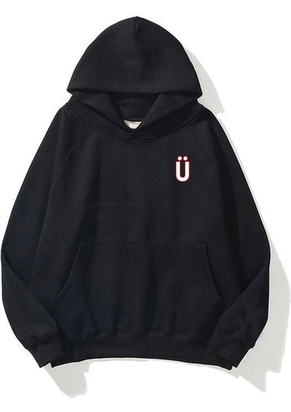 Unisex Ü Harfli Siyah Sweatshirt