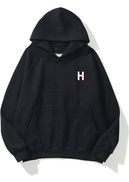 Unisex H Harfli Siyah Sweatshirt