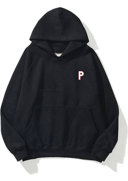 Unisex P Harfli Siyah Sweatshirt