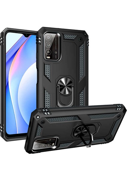 - Xiaomi Redmi 9T - Kılıf Yüzüklü Zırh Tank Vega Kapak - Siyah