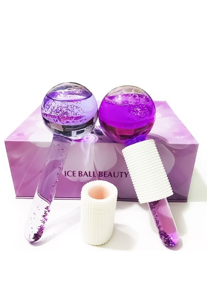 Ice Globes Buz Küresi Soğuk Masaj ve Terapi Topu 2 Adet BORASİLİKAT CAM (Mor) SAKLAMA KUTULU