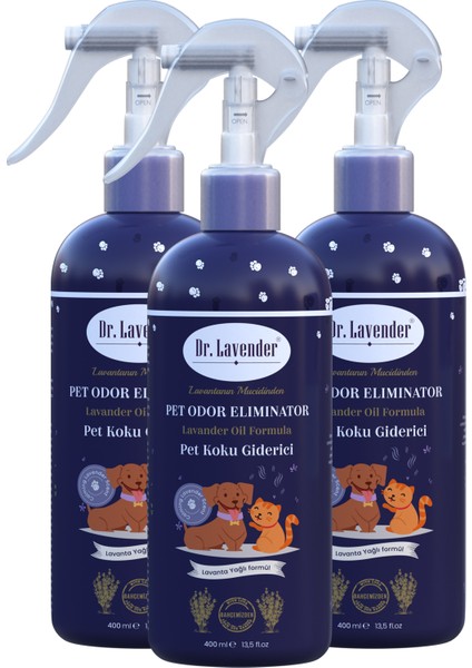 Dr. Lavender Lavanta Yağı  Bitkisel Kedi Köpek Koku Giderici Sprey 400 ml 3'lü