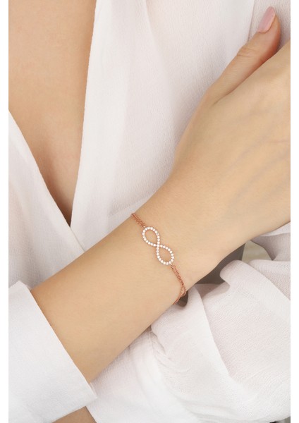 Beyaz Taşlı Gümüş Sonsuzluk Bileklik