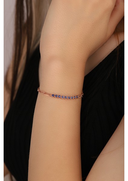 Mineli Nazar Boncuğu Gümüş Bileklik