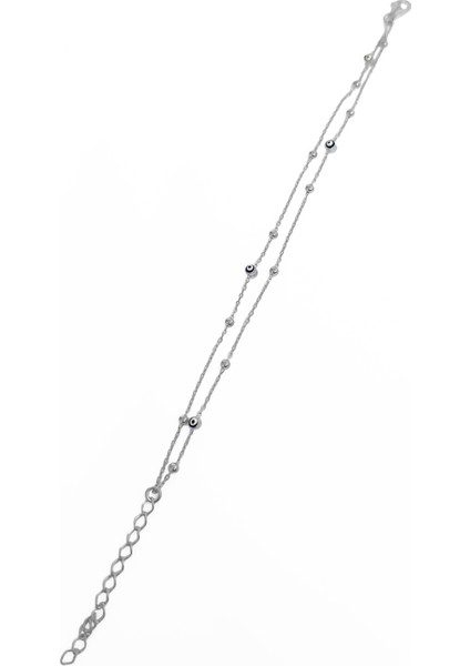 Çift Sıra Nazar Boncuklu Gümüş Zincir Bileklik fırsatları