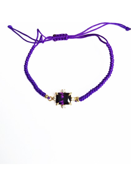 Renkli Taşlı Mor Renkli Ipli Gümüş Bileklik fiyatları