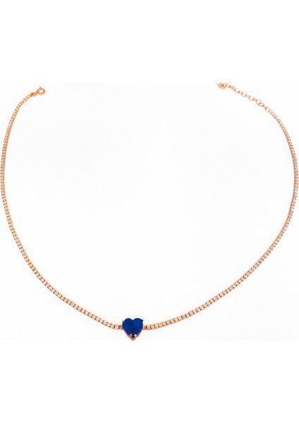 Renkli Taşlı Kalpli Su Yolu Zincirli Gümüş Choker fırsatları