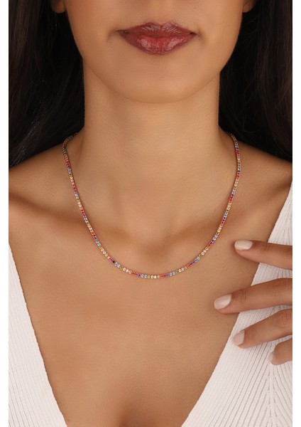 Renkli Taşlı Gümüş Suyolu Choker 2 mm fırsatları