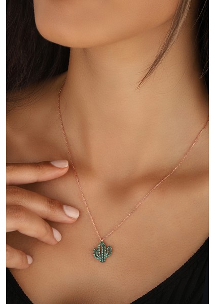 Yeşil Zirkon Taşlı Kaktüs Gümüş Kolye fiyatları