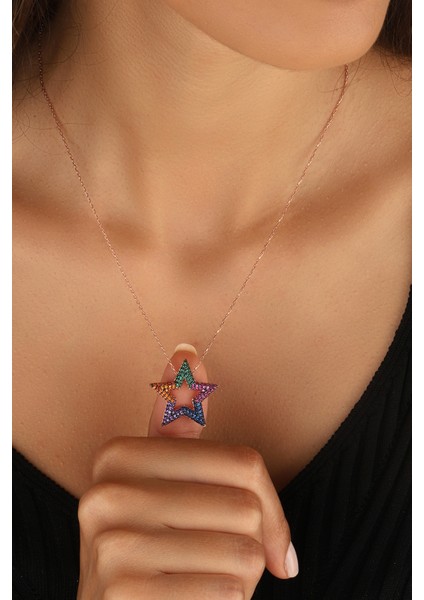 Renkli Mix Taşlı Gümüş Yıldız Kolye fiyatları