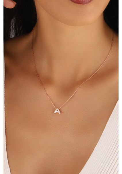 Taşlı Minik Üç Boyutlu Harf Kolyeler - A