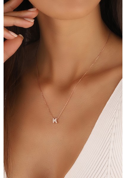 Taşlı Minik Üç Boyutlu Harf Kolyeler - K