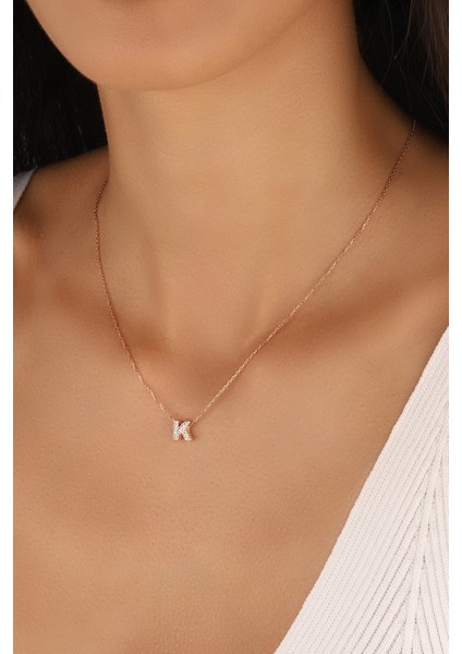 Taşlı Minik Üç Boyutlu Harf Kolyeler - K fiyatları