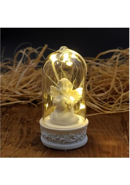 Masum Melek Işıklı Fanus & Gümüş Renk Ay Yıldız Kolye Hediye Seti fiyatları