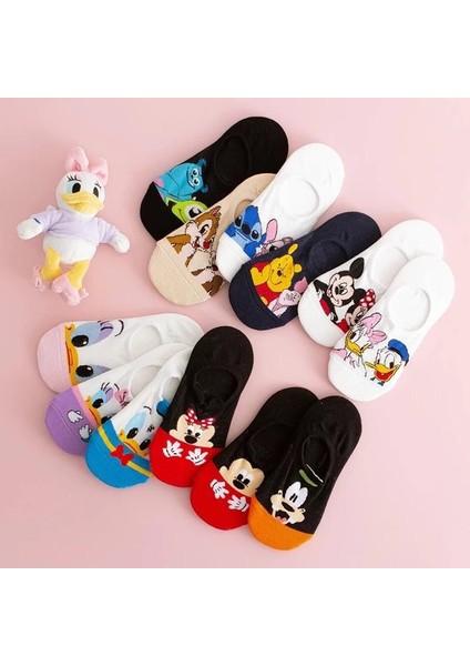 Kadın 12'li Çok Renkli Desenli Görünmez Babet Çorap