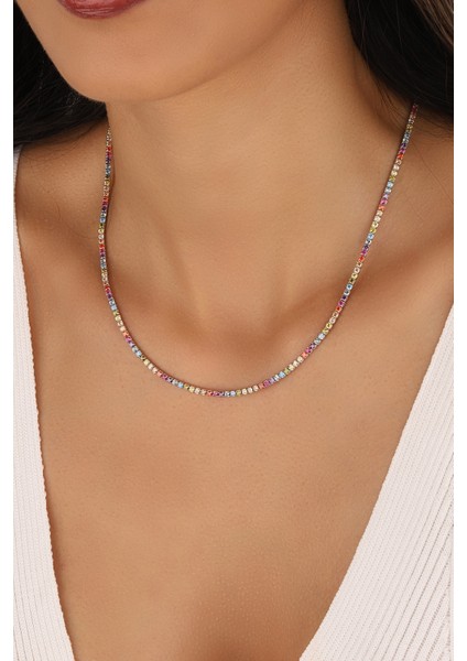 Renkli Taşlı Gümüş Suyolu Choker 2 mm indirimleri