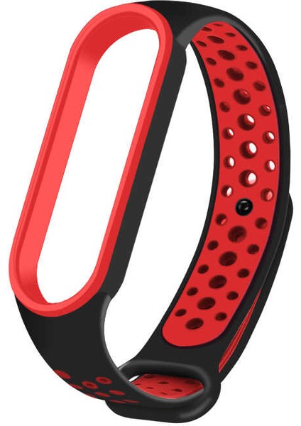 Xiaomi Mi Band 6 Esnek Silikon Delikli Spor Kayış Kordon KRD-02 NO1 Siyah - Kırmızı