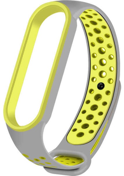Xiaomi Mi Band 6 Esnek Silikon Delikli Spor Kayış Kordon KRD-02 NO11 Gri - Sarı