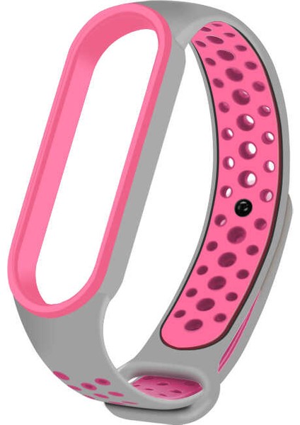 Xiaomi Mi Band 6 Esnek Silikon Delikli Spor Kayış Kordon KRD-02 NO9 Gri - Pembe