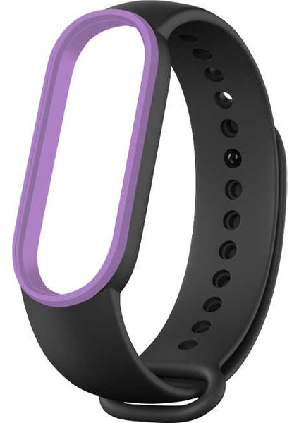 Xiaomi Mi Band 6 Esnek Silikon İki Renk Spor Kayış Kordon KRD-24 NO1 Siyah - Mor