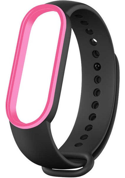 Xiaomi Mi Band 6 Esnek Silikon İki Renk Spor Kayış Kordon KRD-24 NO7 Siyah - Pembe