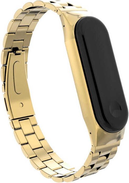 Xiaomi Mi Band 6 Metal Kayış Kordon Bakla Desenli KRD-04 Altın