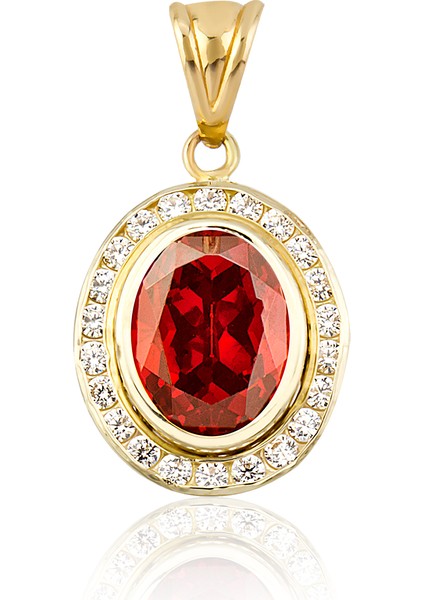 Altın Kanallı Garnet(Kırmızı) Renk Kolye