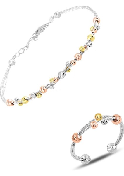 Gümüş Dorissa Altın Yaldızlı Gümüş Bilezik ve Yüzük Gümüş Set