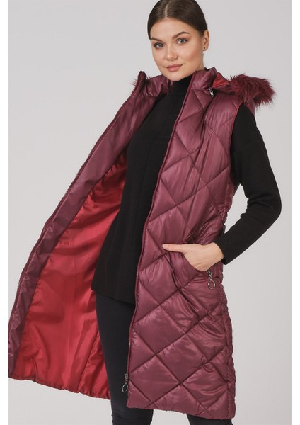 Z6717 Dewberry Bayan Yelek-Bordo