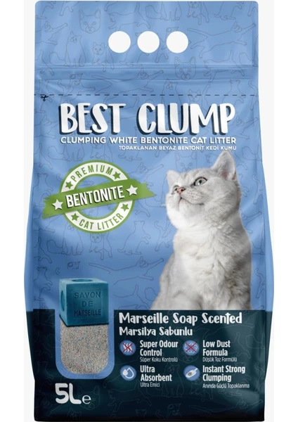 Best Clump Topaklanan Süper Beyaz Marsilya Sabunlu Bentonit Ince Kedi Kumu 5 Lt