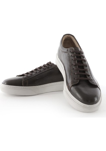 Hakiki Deri Füme Erkek Ayakkabı Günlük Beyaz Tabanlı Sneakers