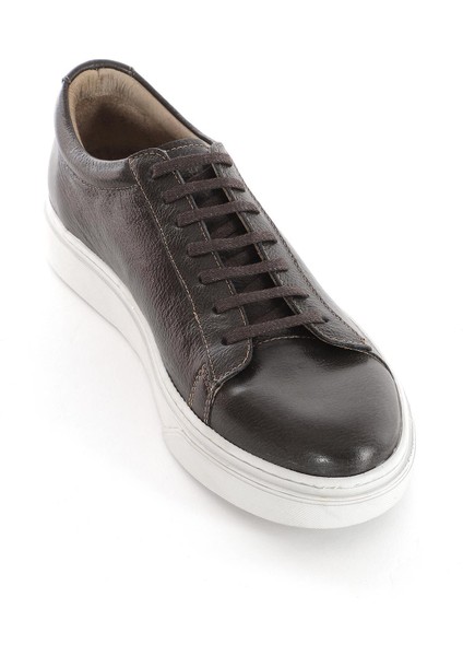Hakiki Deri Füme Erkek Ayakkabı Günlük Beyaz Tabanlı Sneakers fırsatları