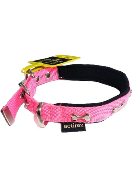 Actirex Actire x Neon Yumuşak Doku Kemik Desenli Köpek Boyun Tasma Pink Medium 57 cm