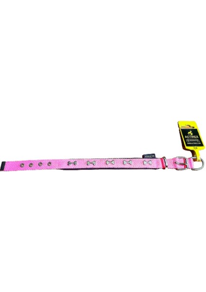 Actirex Actire x Neon Yumuşak Doku Kemik Desenli Köpek Boyun Tasma Pink Medium 57 cm