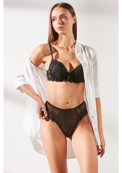 2'li Paket Dantelli Yüksel Bel String 560 Siyah/ten