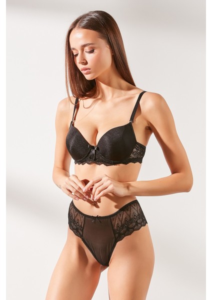 2'li Paket Dantelli Yüksel Bel String 560 Siyah/ten