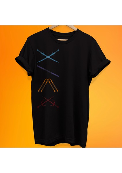 Ninja Kaplumbağalar Silahlar Baskılı %100 Pamuk Oversize T-Shirt Büyük Beden Tişört