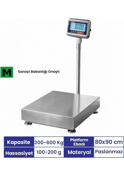 Bws 80X90 cm 600 kg Paslanmaz Onaylı Tartım Baskülü