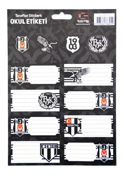 Beşiktaş Lisanslı Stickers + Okul Etiketi 3 Yaprak