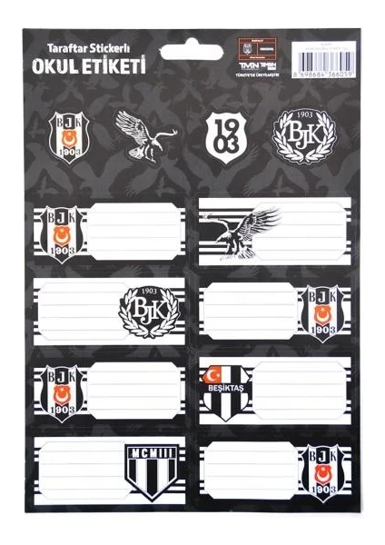 Beşiktaş Lisanslı Stickers + Okul Etiketi  3 Yaprak